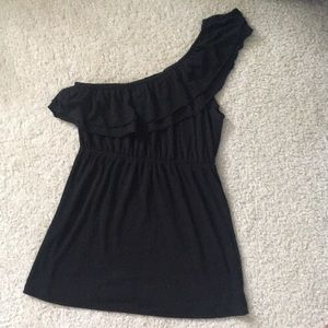 Black ruffled one shoulder top